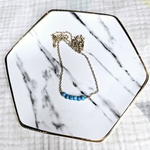 Dainty Gold Plated Chain With Small Turquoise Beads Necklace 17" Long